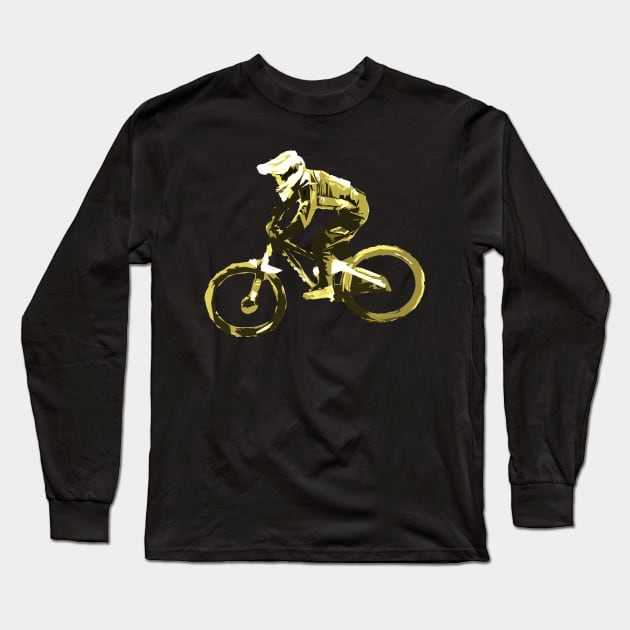 mtb downhill yellow Long Sleeve T-Shirt by rickylabellevie